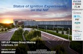 Status of Ignition Experiments on the NIF · Clear progress on the road to ignition challenges still remain c Energy for ignition ~ c 2) DT yield vs ignition parameter c ~ 100 X E