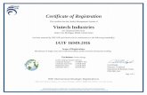 Certificate of Registration Vintech Industries€¦ · Certificate of Registration This certifies that the Quality Management System of Vintech Industries 611 Industrial Park Drive