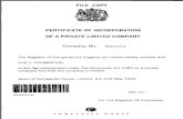 CERTIFICATE OF INCORPORATION OF A PRIVATE LIMITED COMPANY ... · 31/05/2000  · CERTIFICATE OF INCORPORATION OF A PRIVATE LIMITED COMPANY Company No. 4007273 The Registrar of Companies
