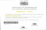 CERTIFICATE OF INCORPORATION OF A PRIVATE LIMITED COMPANY · 2020-03-03 · OF A PRIVATE LIMITED COMPANY Company No. 4586941 The Registrar of Companies for England and Wales hereby