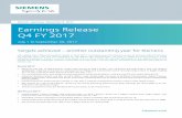 Q4 FY 2017 Earnings Release - Siemens · Earnings Release Q4 FY 2017 July 1 to September 30, 2017 Munich, Germany, November 9, 2017. Earnings Release Q4 FY 2017 | Siemens 2 Siemens