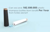 Can we save 182,500,000 plastic shampoo bottles from ......estimated 182,500,000 hotel shampoo bottles per year! Transport: It only takes 2 lorry loads of dehydrated shampoo to deliver