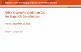 NHSN Quarterly Validation Call For State HAI Coordinators ...€¦ · 28/9/2018  · Presentation – Data Validation in North Carolina 2018 Question & Answer Session Wrap-up. NHSN