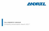 ANDRITZ company presentation - March 2017 · EBITA MEUR 17.1 % 2.9 1) - 2,772 Unit 2016 Order intake MEUR 1,500.3 Sales MEUR 1,752.4 EBITA MEUR 127.6 EBITA margin % 7.3 Employees1)