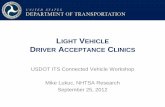 LIGHT VEHICLE DRIVER ACCEPTANCE CLINICS...Mike Lukuc, NHTSA Research September 25, 2012 U.S. Department of Transportation 2 September 25, 2012 Maturing the V2V Research Initial Crash
