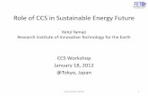 Role of CCS in Sustainable Energy Future - RITE · Role of CCS in Sustainable Energy Future Kenji Yamaji Research Institute of Innovative Technology for the Earth CCS Workshop January