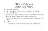 FBA in Schools: What We Know - Amazon Web Services · FBA in Schools: What We Know • Function matters • We can identify function of behavior in public school settings • Antecedent