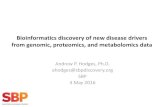 Bioinformatics discovery of new disease drivers from ...bsr.sbpdiscovery.org/Documents/2016-pres.pdf · • Supervised & unsupervised learning –Is some prior knowledge used to guide/train
