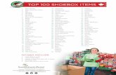 TOP 100 SHOEBOX ITEMS - International Relief€¦ · 1. Food items or candy 2. Used or dirty items 3. Liquids or items that leak, melt or freeze 4. Breakable items 5. Items that scare