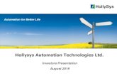Automation for Better Life - Investor Relationshollysys.investorroom.com/download/HOLI... · Customer’s buying behavior change Automation solutions to offset labor cost increase