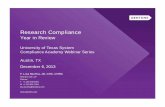 Research Compliance YiR UT Compliance Webinar.112113 · Sunshine Act 15 Timing • Some form of this law has been proposed each year since 2007 (Senators Grassley and Kohl). • Final