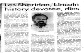 April 1, 1977...Les Sheridan; Lincoln history devotee, dies Iæster Odell Sheridan. well- known in Lincoln for his sistent promotion of the city's Lincoln heritage. died at 4 a.m.