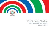 FY 2016 Investors’ Briefing - ABS-CBN · 2016, 26% up vs. last year, driven mainly by news and corporate website ABS-CBN Mobile ended the year with over 904,000 subscriber count