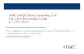 AME/APQC Benchmarking CoP Virtual Networking Event July 23 ... and APQC Benchmarkin… · May 5/31/2013 Vet STRONG Program Joe Barto June 6/18/2013 Innovating with Lean Tools Ken