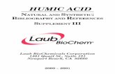 HUMIC ACID - Laub BioChemHUMIC ACID NATURAL AND SYNTHETIC: BIBLIOGRAPHY AND REFERENCES SUPPLEMENT III Laub BioChemicals Corporation 1401 Quail St., Suite 121 Newport Beach, CA 92660