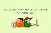STUDENTS’ AWARENESS OF GENRE AND RHETORIC...rhetoric are students familiar with (audience, rhetoric, logos, ethos, pathos, etc.)? What genres of writing do students predict will
