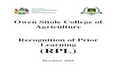 Owen Sitole College of Agriculture Recognition of Prior ... · Owen Sitole College of Agriculture Recognition of Prior Learning (RPL) Brochure 2019. 3 OSCA RPL Application Brochure