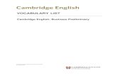 VOCABULARY LIST - Cambridge Assessment English...The list covers vocabulary appropriate to this level of English and includes receptive vocabulary (words that the candidate is expected