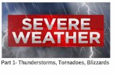 Part 1- Thunderstorms, Tornadoes, Blizzards · 3.When you receive warnings, go inside immediately. 4.Stay away from windows, glass doors 5. Avoid running water or using landline phones.