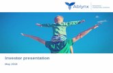 Investor presentation - Ablynx · • Recruitment from Q4 2014 to Q1 2016 • Study centres in Europe and Asia-Pacific region • Adapted infant inhalation device (vibrating mesh)
