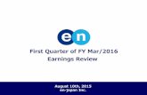 First Quarter of FY Mar/2016 Earnings Review...2 1Q FY Mar/2016 Non-consolidated Income statements FY Mar/2016 Earnings Forecast Reference materials（Website Data, Company Overview,