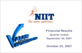 NIIT Results JAS 2007 · (Rs in mn) JAS'07 JAS'06 System Wide Revenue 3,986 3,213 Net Revenues 2,702 2,031 Operating Expenses 2,343 1,792 EBITDA 358 238 EBITDA % 13% 12% 152 bps Depreciation