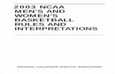 2003 NCAA Men's and Women's Basketball Rules and ... · Old Rule 8-1.4.a, new page BR-106; (also old 8-1.8): Two lane spaces closest to the free-thrower shall remain unoccupied Old