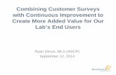 Combining Customer Surveys with Continuous Improvement to ... · Ryan Derus, MLS (ASCP) September 12, 2014 . Combining Customer Surveys with Continuous Improvement to Create More