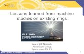 Lessons learned from machine studies on existing rings · Lessons learned from machine studies on existing rings ... and internal DCCT calibration of individual power supply . Hor.