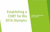 Establishing a CSIRT for Rio Creation, operations and ...€¦ · Embratel Claro Cisco Microsoft Symantec Atos E&Y Tempest Akamai Morphus RIO2016 FA Samsung EMC Flipside IOC CERT.BR