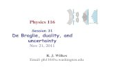 Physics 116 - University of Washington › wilkes › 116 › slides › ... · R. J. Wilkes Email: ph116@u.washington.edu Physics 116 Session 31 De Broglie, duality, and uncertainty