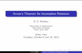 Arrow's Theorem for Incomplete Relationsorion.math.iastate.edu/.../13Models/maddux.arrow.talk.pdf · 2013-11-08 · History Kenneth J. Arrow (Nobel, 1973, Econonics) learned the Calculus