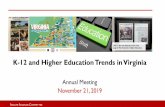 K-12 and Higher Education Trends in Virginiasfc.virginia.gov/pdf/retreat/2019 Harrisonburg... · SOQ minimum staffing requirements and related support services and updates, derived