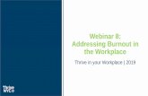 Webinar 8: Addressing Burnout in the Workplace · o the ability to withstand, recover and grow in the face of stressors in the workplace o associated with greater job satisfaction,