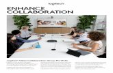 ENHANCE COLLABORATION · Audio: Modular audio with up to two front-of-room speakers and up to seven mic pods that create a beamforming mesh for consistent audio coverage at every
