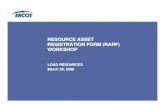 RESOURCE ASSET REGISTRATION FORM (RARF) WORKSHOP...19 Resource Registration LOAD RESOURCE INFORMATION • ESI ID Station Name – Enter the station name associated with the ESI ID