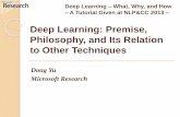 Deep Learning: Premise, Philosophy, and Its Relation to ...tcci.ccf.org.cn/conference/2013/ADL46/6_1YD.pdf · Hint from Human Learning Human brain has 1014 synapses (connections)