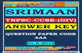 GROUP-IV-ANSWER KEY FOR QUESTION PAPER CODE:AAA- : …€¦ · srimaan coaching centre-tnpsc-ccse group-iv-answer key for question paper code:aaa- : 8072230063. 2019-20 srimaan ssrriimmaaaann