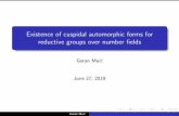 Existence of cuspidal automorphic forms for reductive ...gmuic/dubrovnik_muic_2019.pdf · Existence of cuspidal automorphic forms for reductive groups over number elds joint work