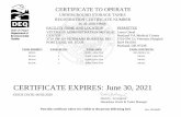 CERTIFICATE EXPIRES: June 30, 2021 - Oregon · 2020-06-02 · certificate to operate underground storage tanks registration certificate number 26-30-2020-oper facility name and location