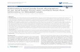 Estimating total body heat dissipation in air and water ... · Heat lost to air or water was described by heat flux sensor data extrapolated across the whole‑body surface, as informed