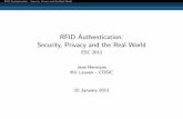 RFID Authentication: Security, Privacy and the Real World · Insider Attacks Requirements 2 Protocols (Research) 3 Protocols (Industry) 4 Protocol Design Lightweight Cryptography