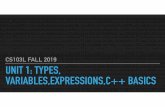CS103L FALL 2019 UNIT 1: TYPES, VARIABLES,EXPRESSIONS,C++ ...bytes.usc.edu › files › cs103 › slides_fa19 › Unit1.pdf · C++ VARIABLES C++ variables ... Data Types/Declarations