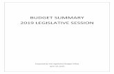 BUDGET SUMMARY 2019 LEGISLATIVE SESSIONBUDGET SUMMARY 2019 LEGISLATIVE SESSION Prepared by the Legislative Budget Office April 19, 2019. FY 2019 FY 2020 Final Action Percent AGENCY