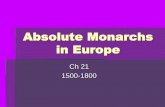 Ch 21: Absolute Monarchs in Europe · 2015-10-01 · Absolutism in Europe-Feudalism declines, cities + national kingdoms leads to absolutism Absolutism Political belief that one ruler
