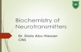 Dr. Diala Abu-Hassan CNS · Types of neurotransmitters Small-molecule Amines (acetylcholine, epinepherine, dopamine, histmaine, serotonin, norepinephrine, etc.) Amino acids (glutamate,