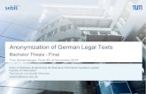 Anonymization of German Legal Texts€¦ · • Candidates are randomly chosen, but positives are always included • Canidatelabeling probability w.r.t.text elements: 2.5% ØIncreases