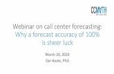 Webinar on call center forecasting: Why a forecast …...Why do we forecast? •AllWFM processesstart with forecasting •Bad FC leads to: •More ad hoc decisions •(Structural)
