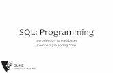 SQL: Programming - Duke Computer Science...programming languages •E.g.: SQL/PSM •Use SQL together with general-purpose programming languages: many possibilities •Through an API,