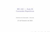 MC-102 Aula 05 Comandos Repetitivosafalcao/mc102/slides_aula05.pdf · (Instituto de Computa˘c~ao { Unicamp) MC-102 | Aula 05 27 de Fevereiro de 2015 2 / 54. Comandos Repetitivos
